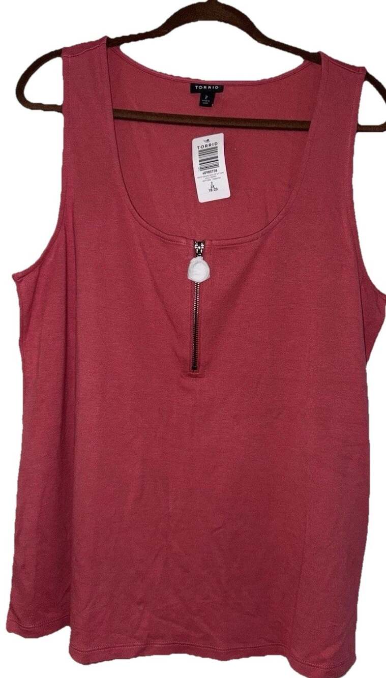 Torrid 2 NWT Brick Pink Ponte Square Neck Zip Up Sleeveless Tank Shirt 2X Blouse